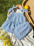Baby Girls' Denim Top With Bow Decor, & Denim Shorts