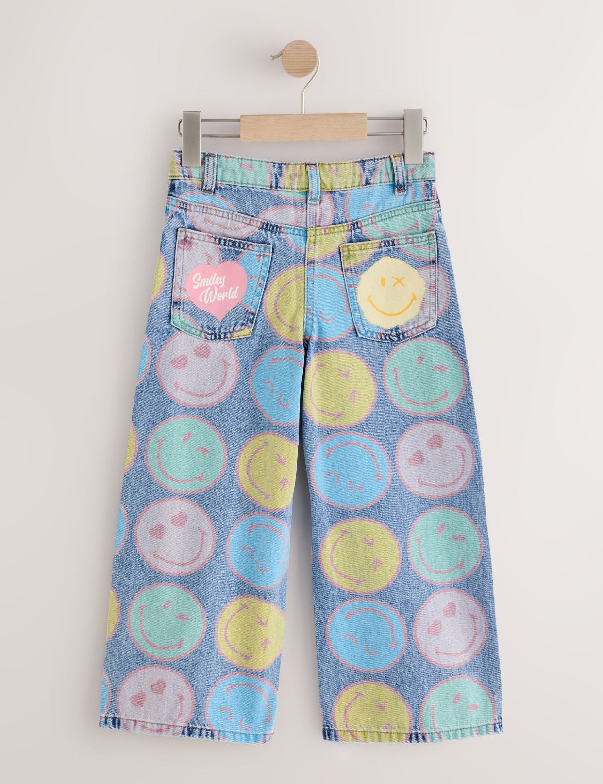 Mid Blue SmileyWorld® Print Wide Leg Jeans