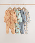 Multi Safari Animal Baby Sleepsuits 4 Pack