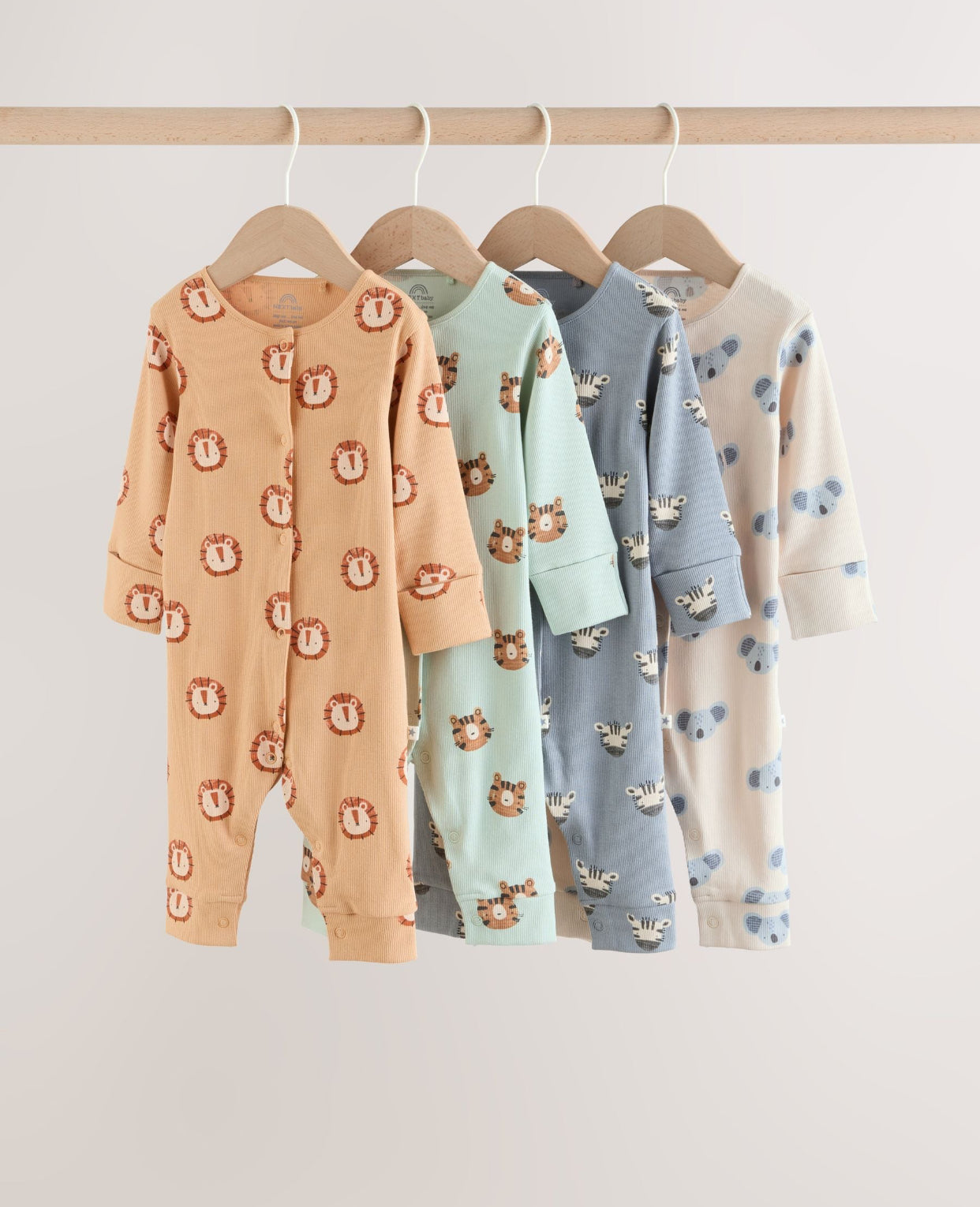 Multi Safari Animal Baby Sleepsuits 4 Pack