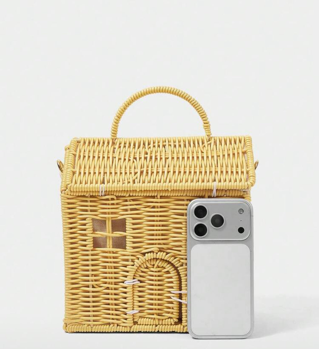 Woman Handwoven Small House Rattan Summer Beach Bag