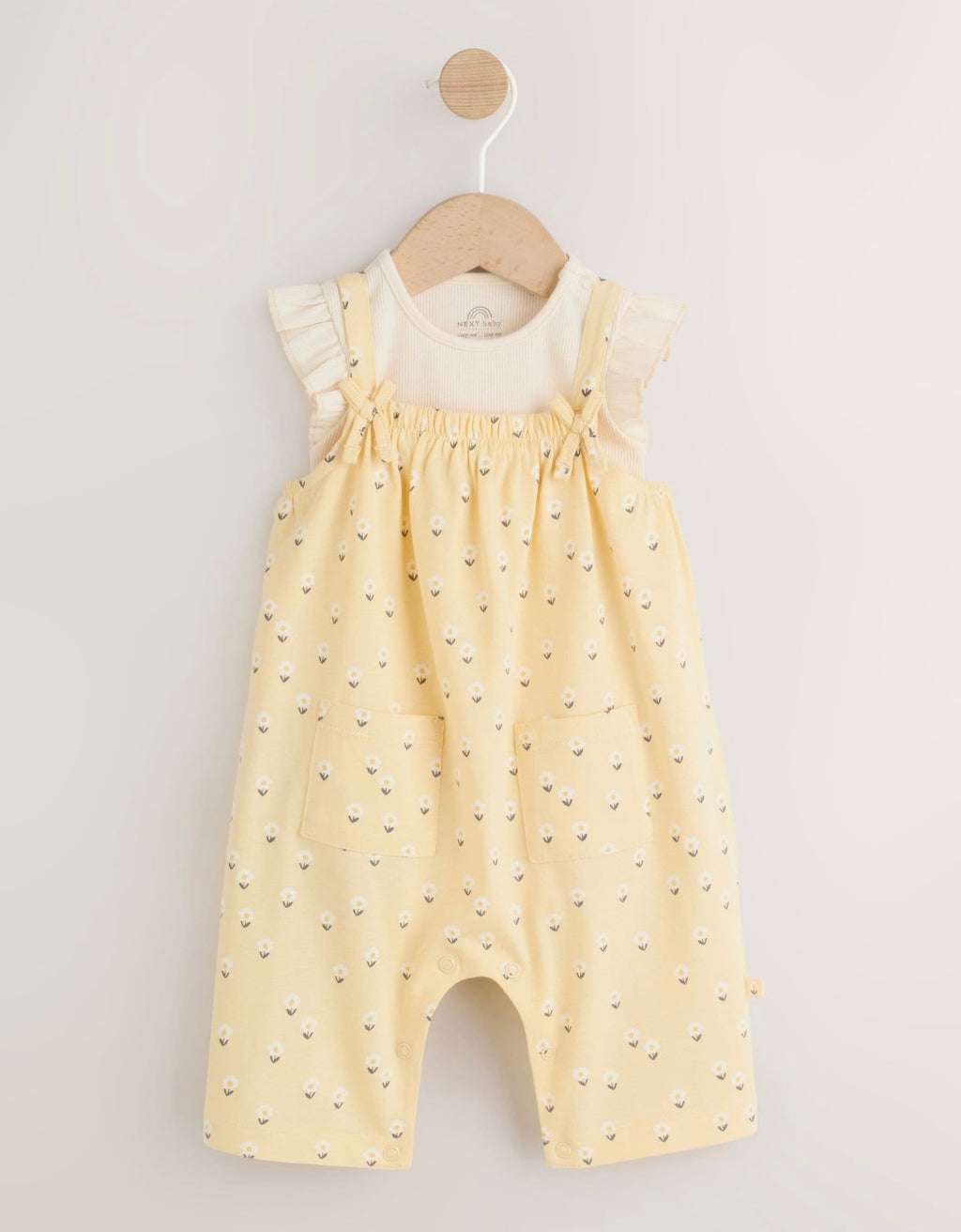Yellow Ditsy Baby Jersey Dungarees and Bodysuits Set 2 Piece