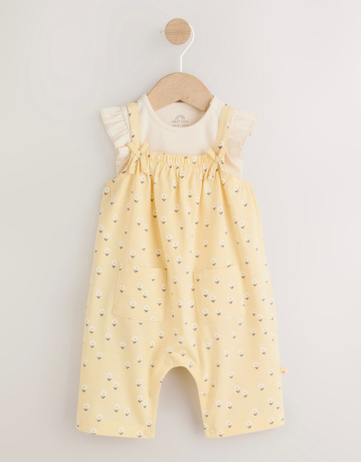 Yellow Ditsy Baby Jersey Dungarees and Bodysuits Set 2 Piece