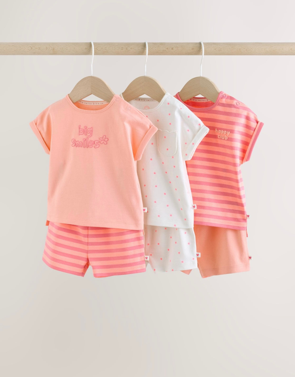 Pink Slogan Short Sleeve Top and ShortsBaby Set 6 Piece