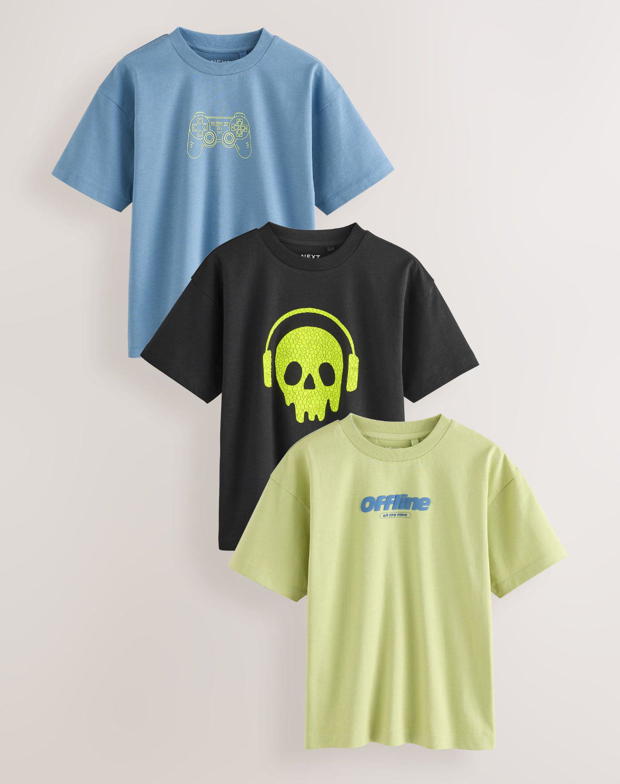 Blue/Black/Green Relaxed Fit Graphic Print Short Sleeve T-Shirts...