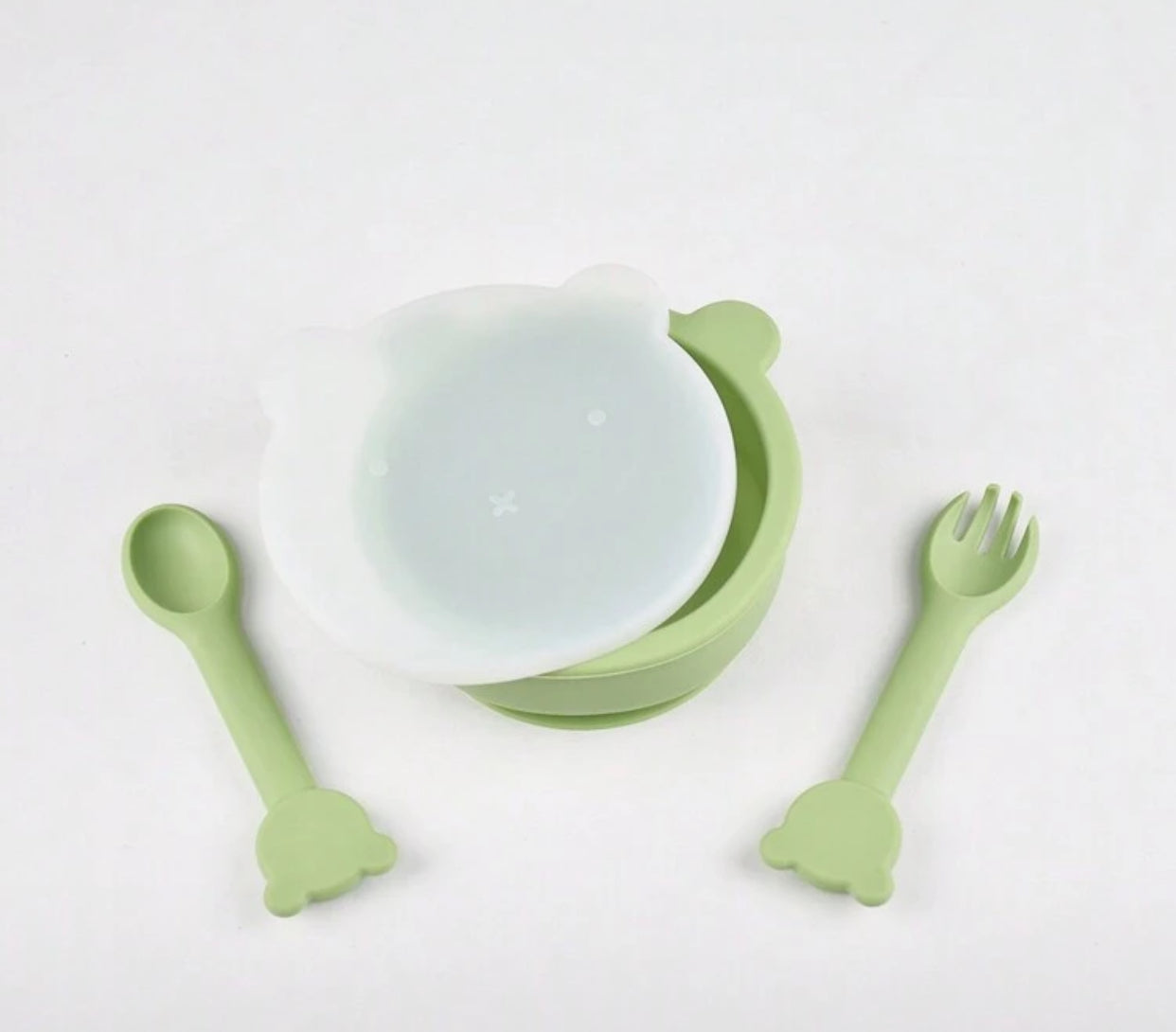 5PCS green Silicone Baby Tableware Set (immediate)