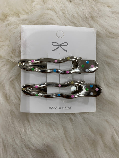 2pcs silver hair clips