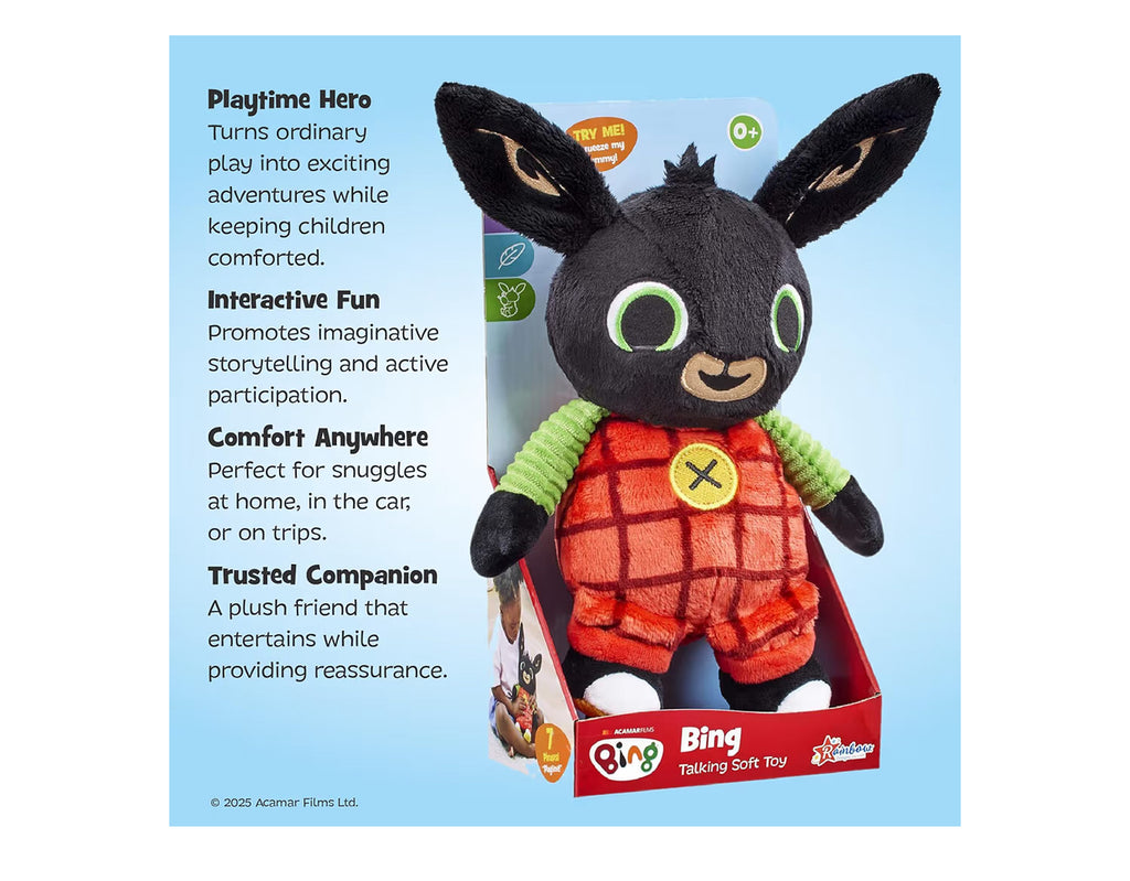 Talking Bing Soft Toy - Interactive Character Plush Toy with Squeezable Tummy Feature