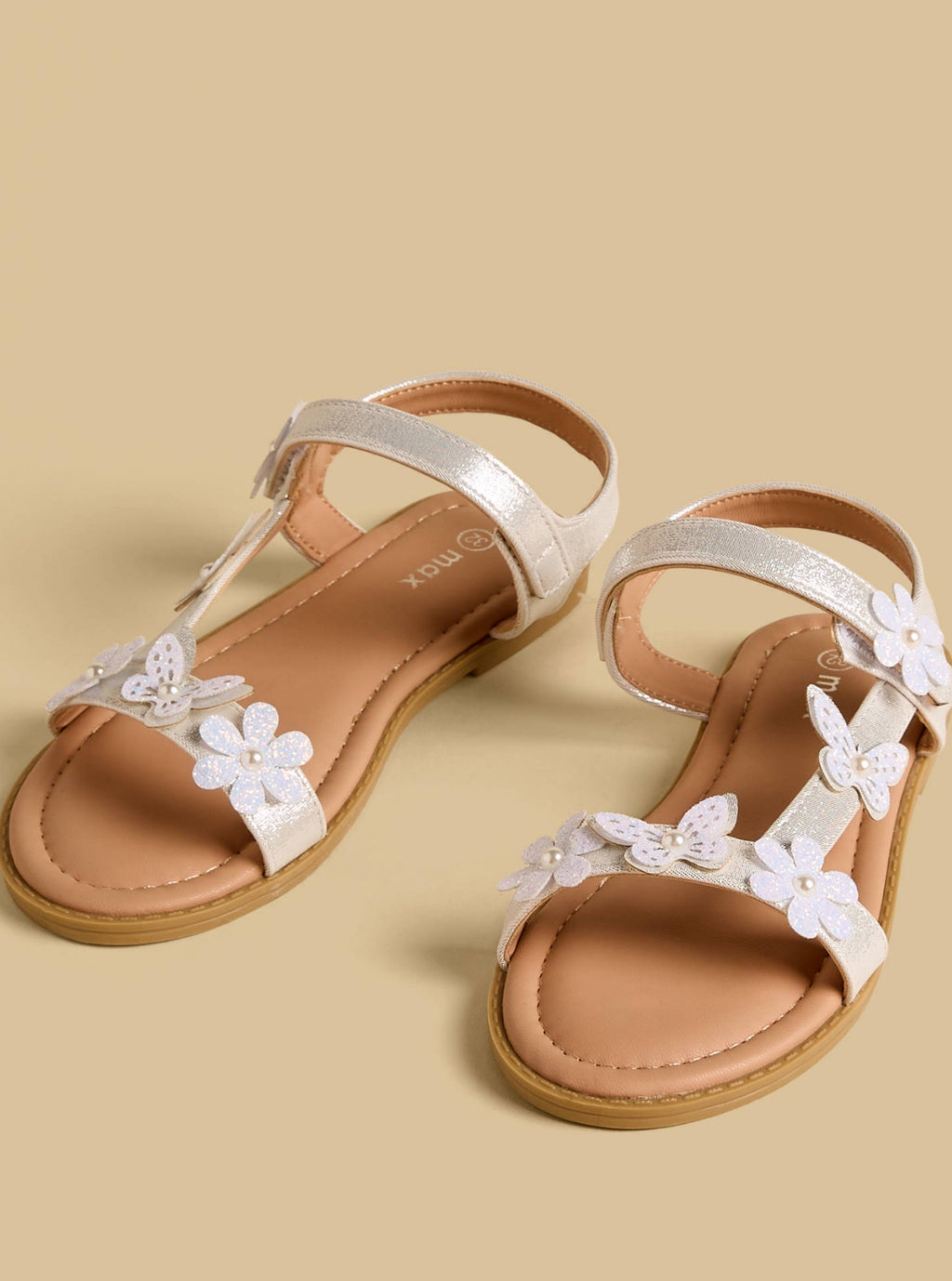 Floral Butterfly Embellished Sandals with Hook and Loop Closure
