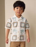 White Palms Crochet Knitted Short Sleeve Shirt