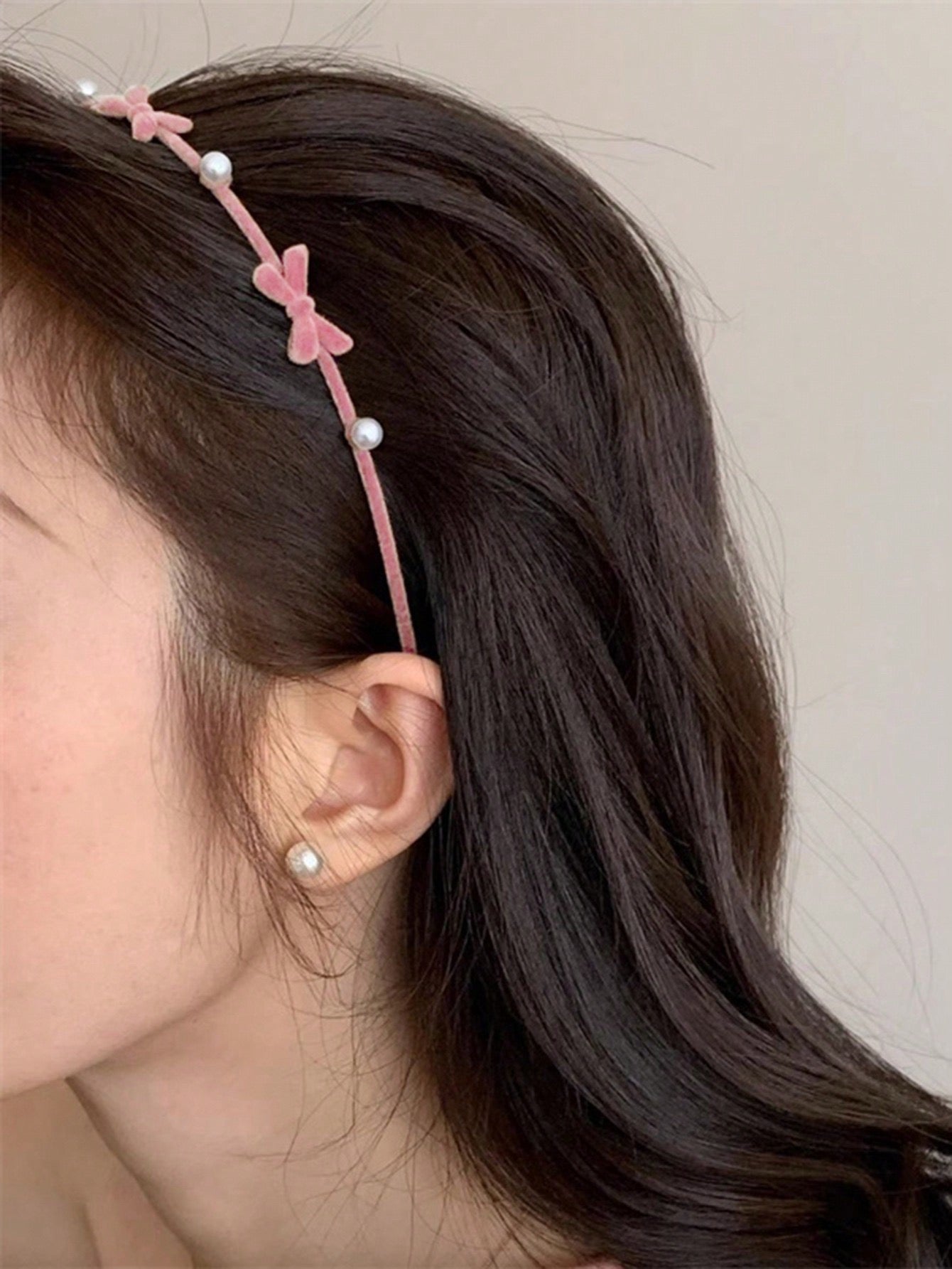 Pink bowknot & faux pearl hair band