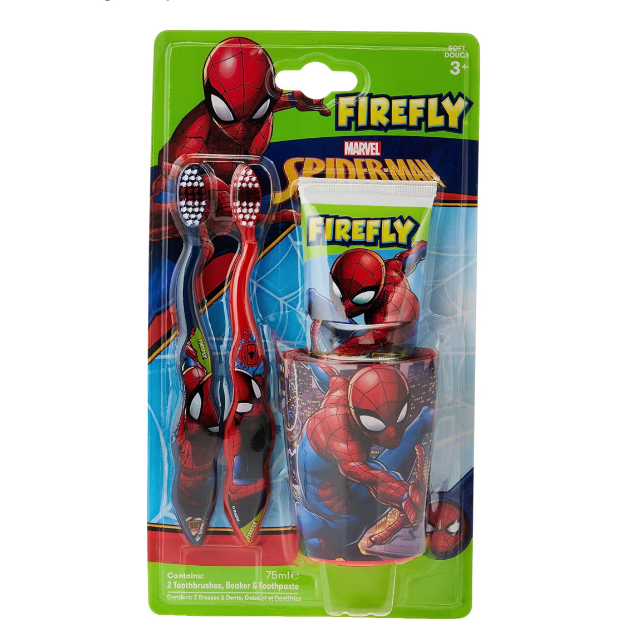 Firefly Spider-Man Dental Care Kids for Children with 2 Brushes, Beaker & Toothpaste