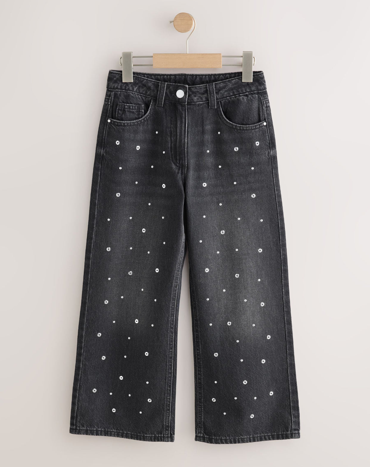 Charcoal Grey Stud Embellished Wide
Leg Jeans
