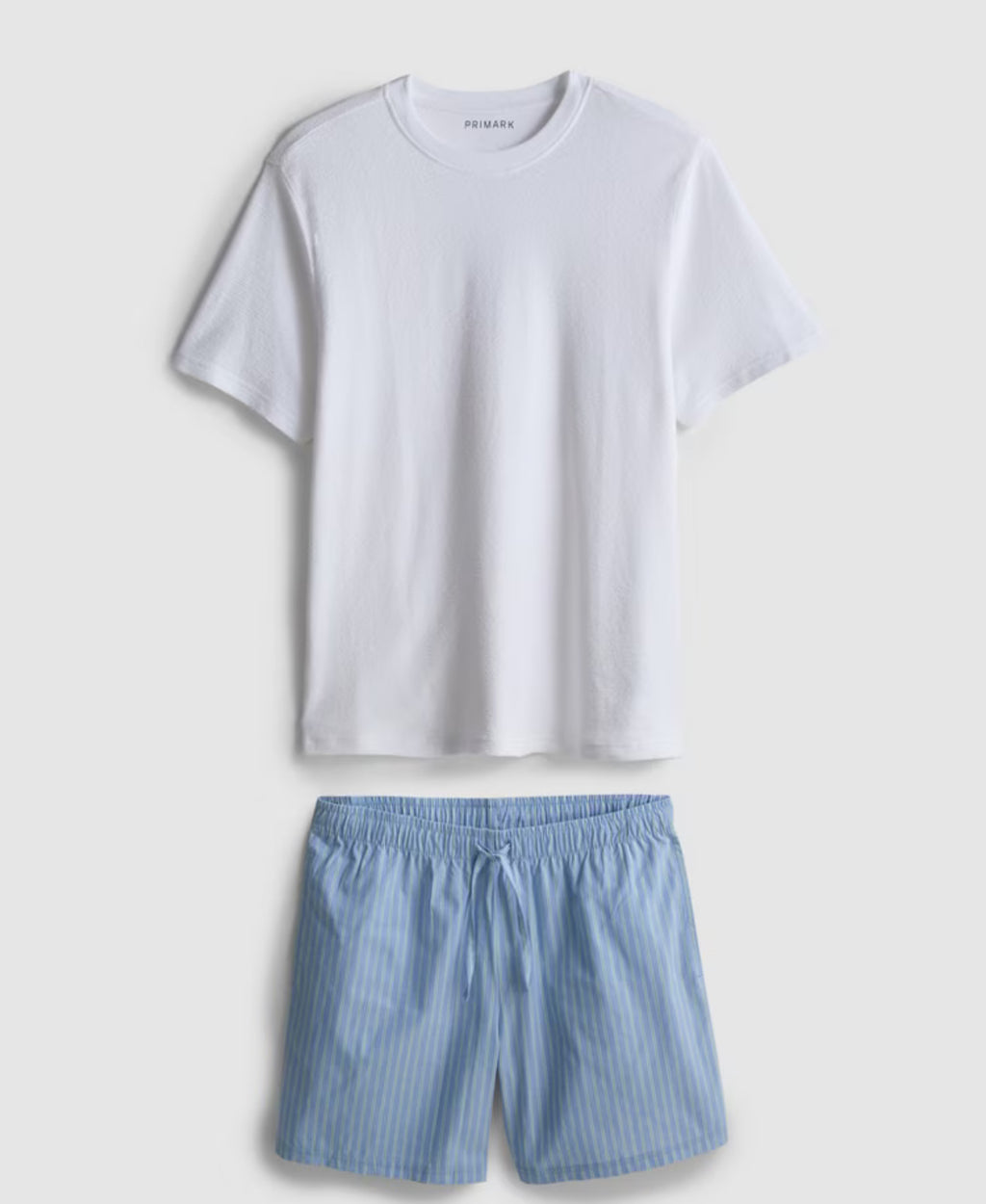 Pyjama set with plain T-shirt and striped drawstring shorts
