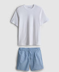 Pyjama set with plain T-shirt and striped drawstring shorts