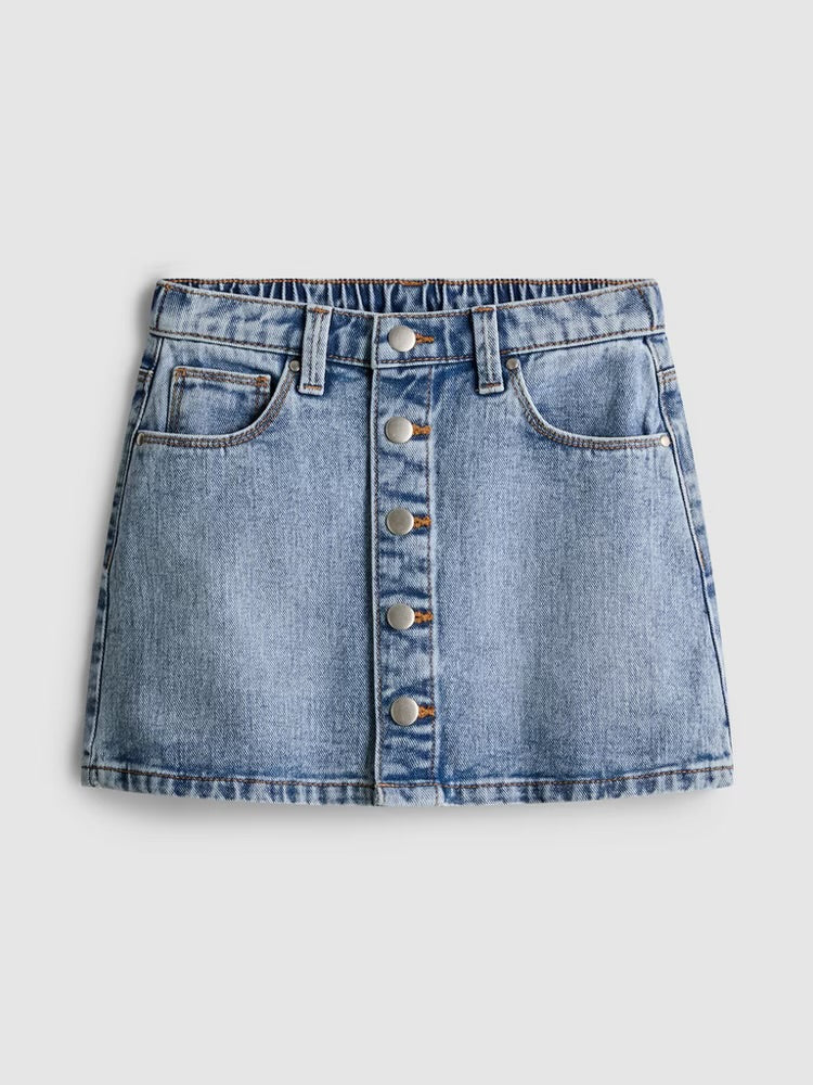 Popper Denim Skirt