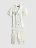 Minecraft short set with a graphic shirt, elasticated shorts and textured cotton fabric