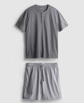 A pyjama set with short sleeves and check shorts