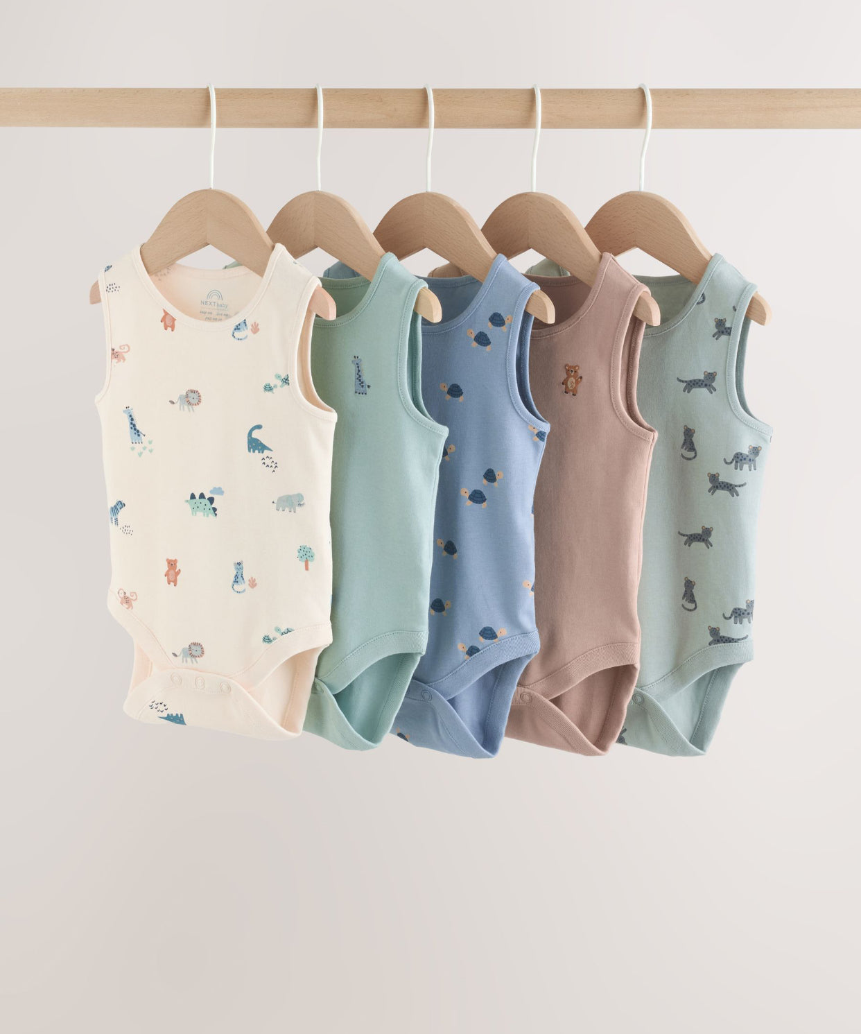 Teal Blue Miniprint Baby Vests 5 Pack