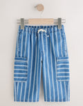 Mid Blue Stripe Wide Leg Pull On Cargo
100% Cotton Jeans