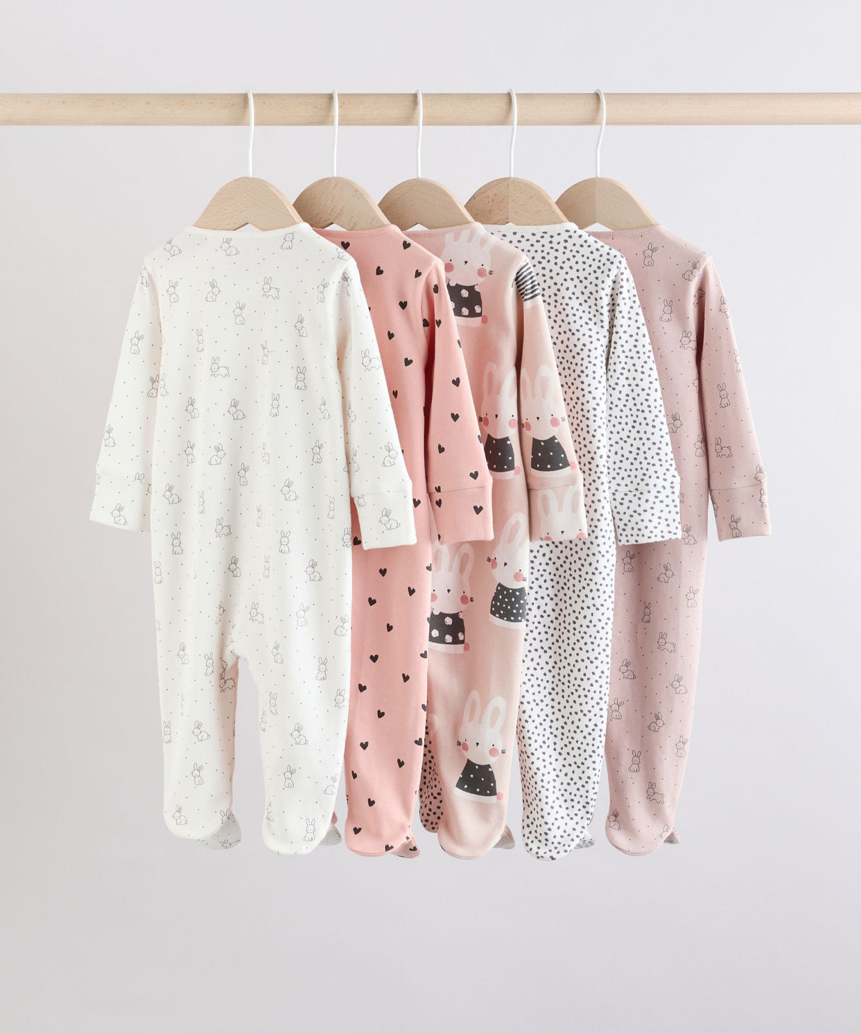 Brown/Cream 5 Pack Two Way Zip Baby Sleepsuits