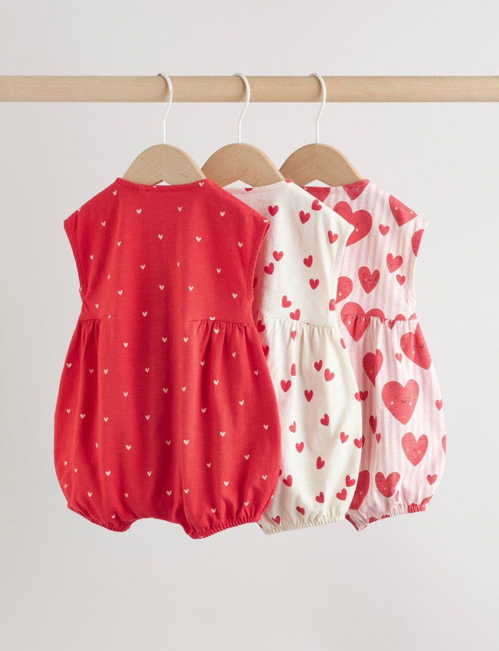 Red Heart Printed Button Through Button Through Baby Rompers 3 Pack