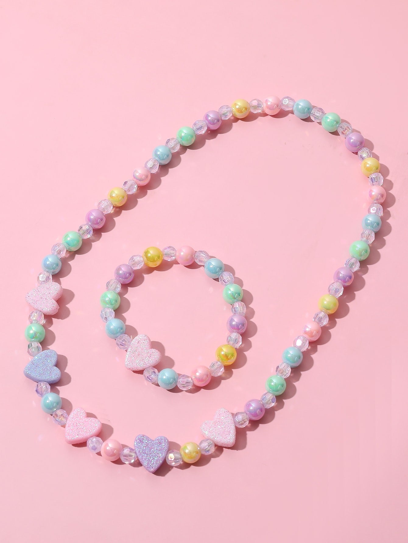 Heart Beaded Necklace & Bracelet Set (immediate)