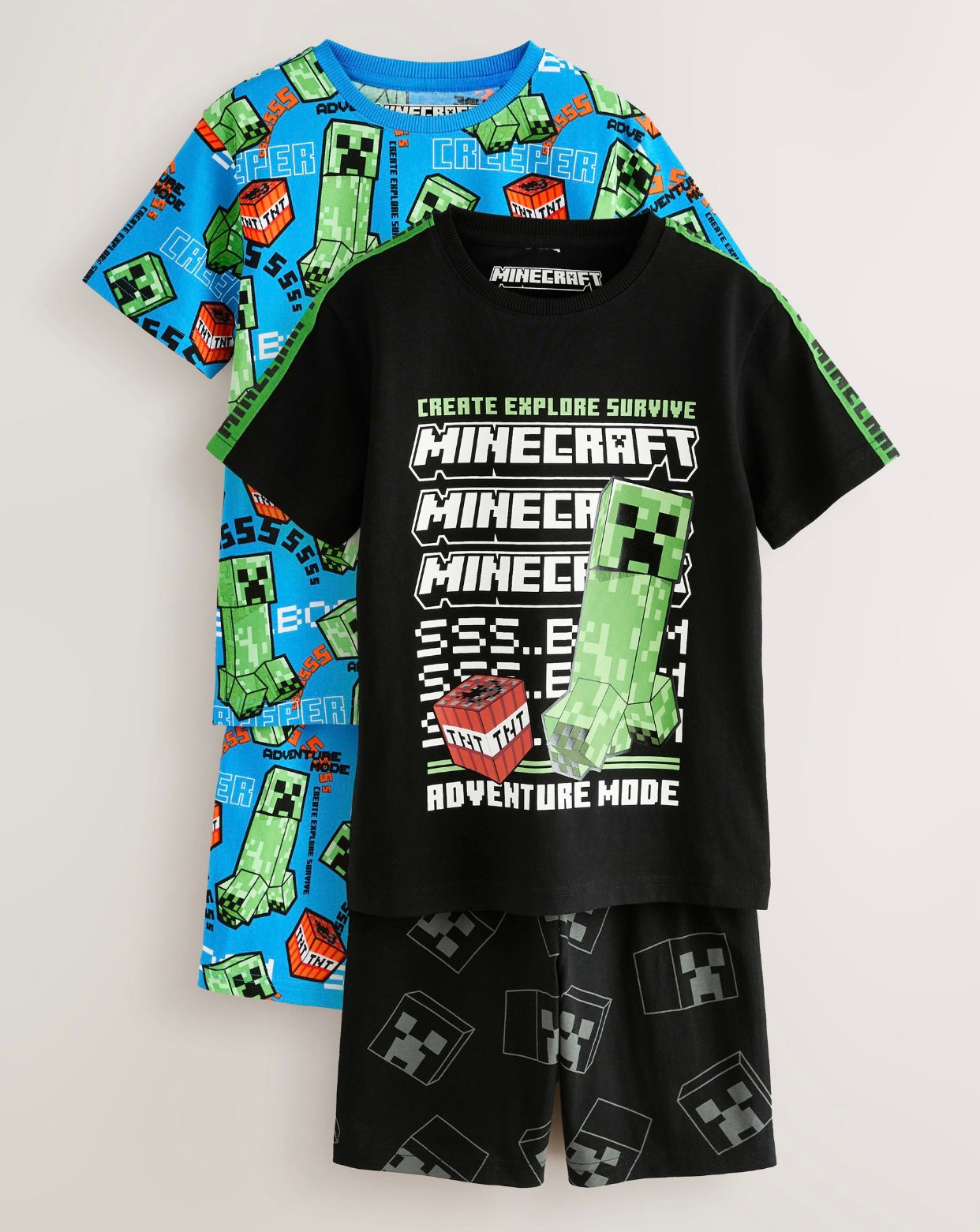 Green/Black Minecraft Short Pyjamas 2 Pack