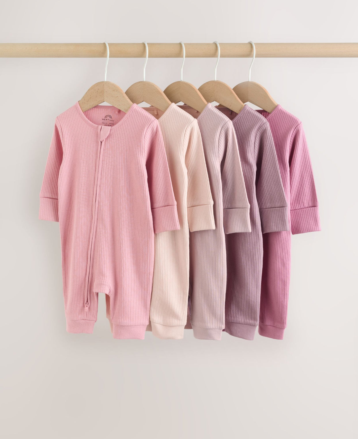 Pink 5 Pack Two Way Zip Baby Footless Sleepsuits
