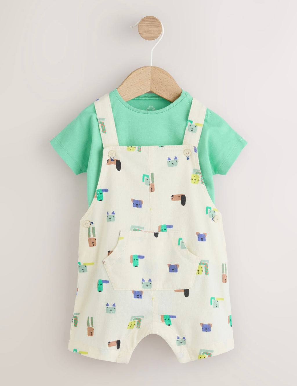 Green Dogs Twill Dungaree and Bodysuit Baby Set