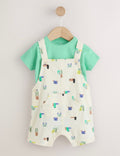 Green Dogs Twill Dungaree and Bodysuit Baby Set