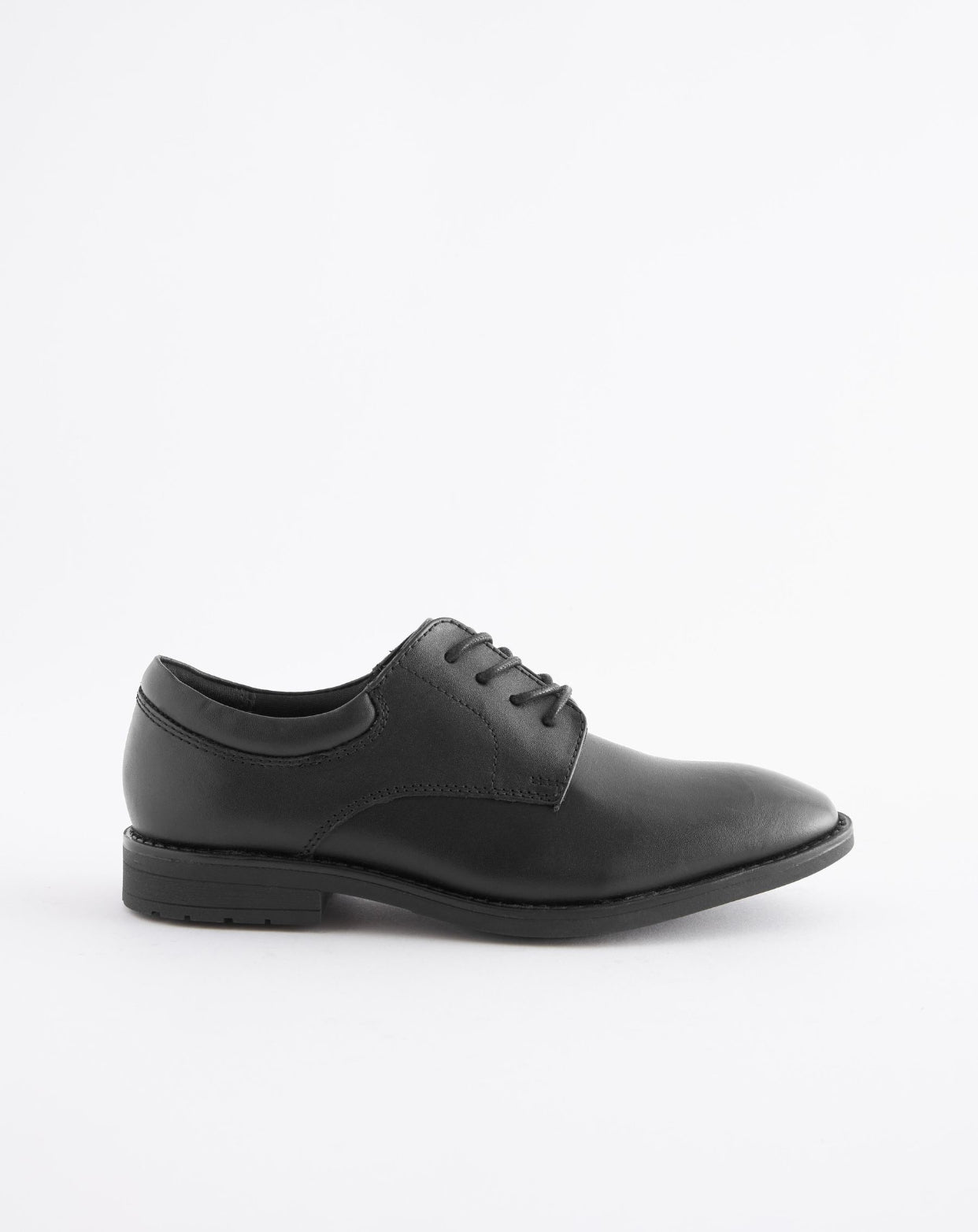 Black Standard Fit (F) School Leather Plain Front Lace-Up Shoes