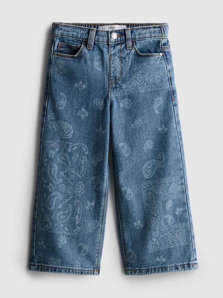 Paisley Laser Print Wide Leg Jeans