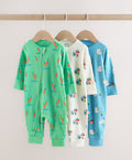 Blue/Green Two Way Zip Baby Sleepsuit 3 Pack