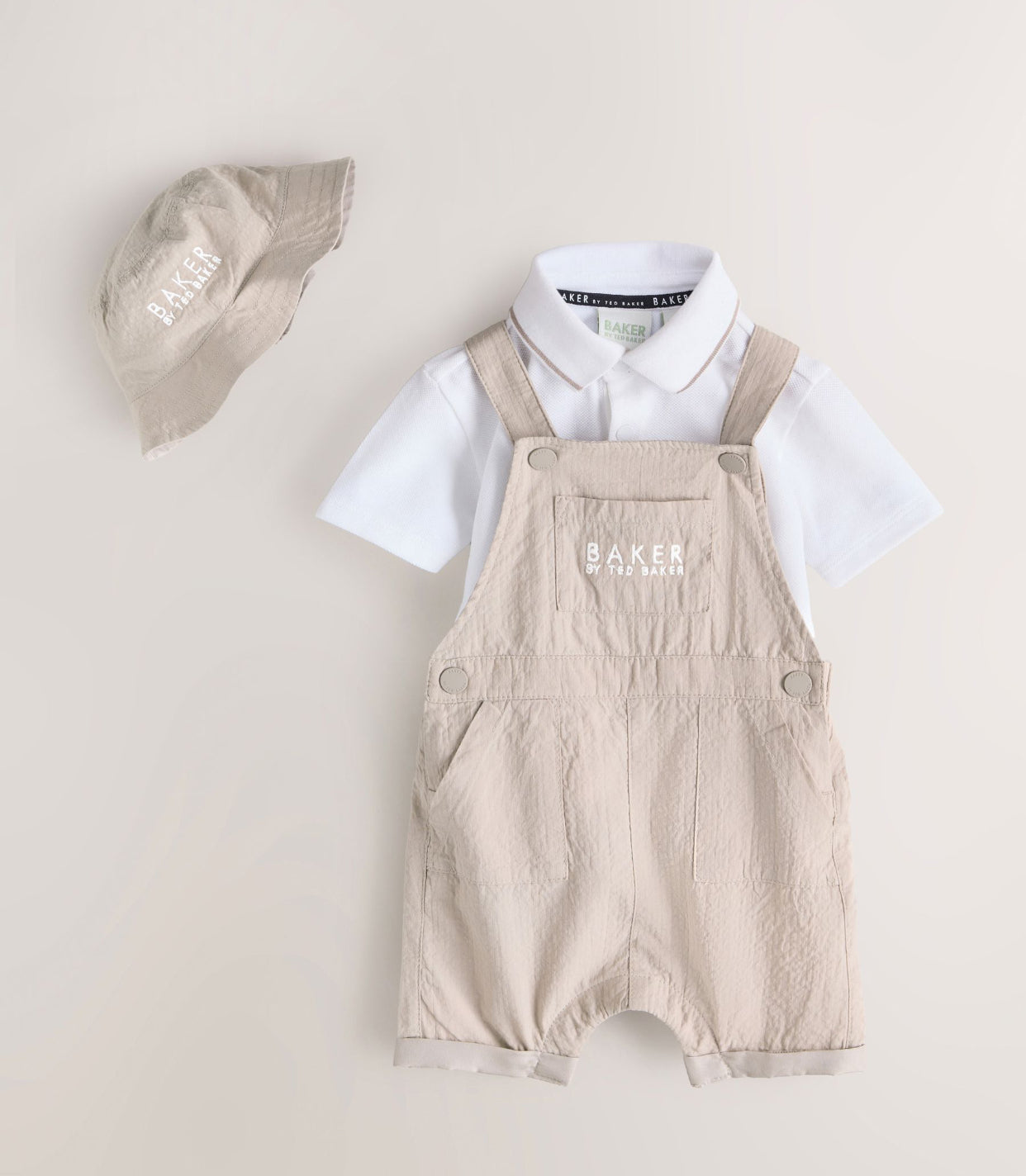 Baker by Ted Baker Seersucker Dungaree, Polo Shirt and Hat Set
