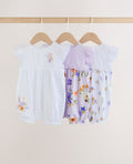 Purple and White Floral Broderie Broderie 3 Pack Baby Rompers