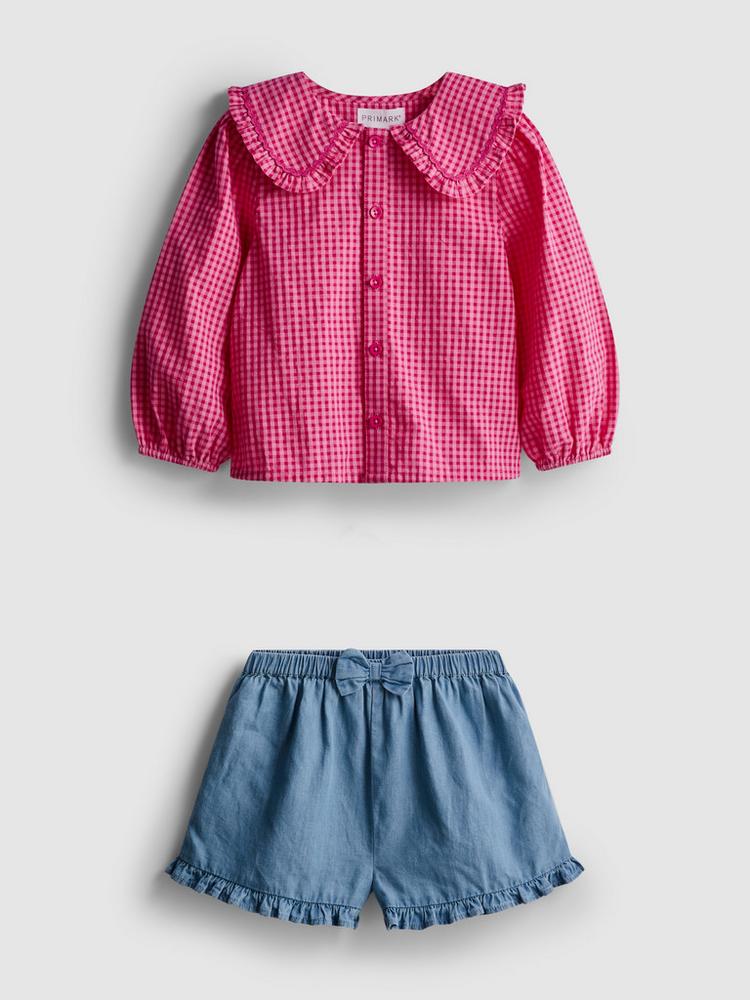 Collared Blouse and Ruffle Shorts Set (immediate)