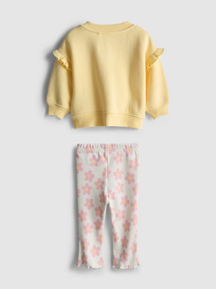 Floral Ruffle Sweatshirt and Flare Leggings Set (immediate)
