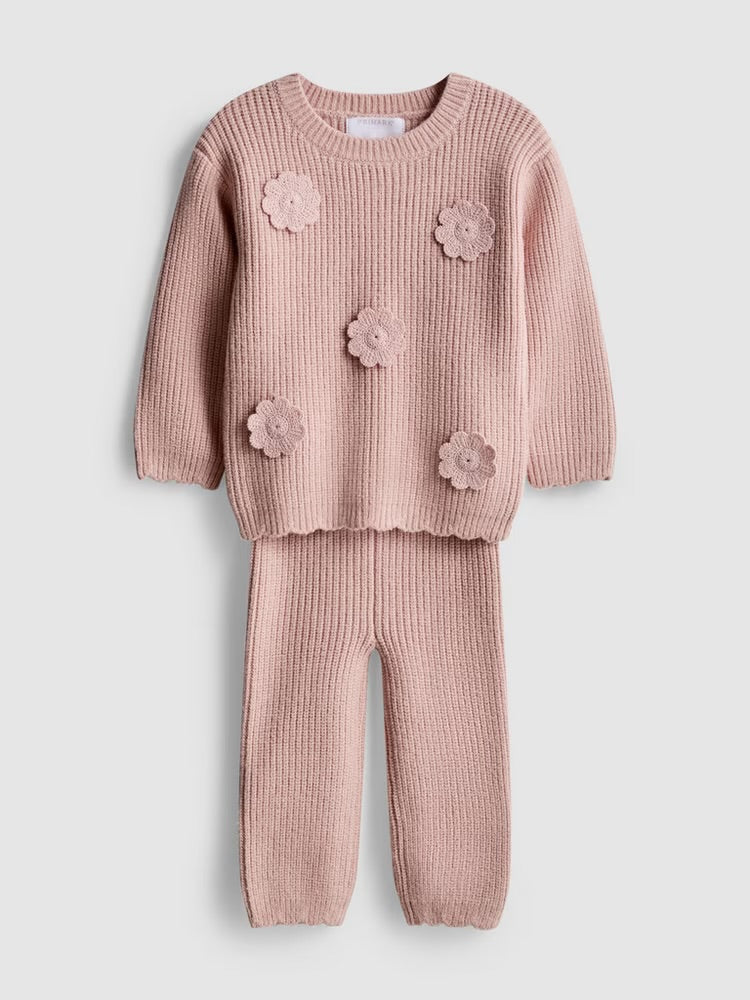 Crochet Flower Jumper and Knit Leggings Set (immediate)