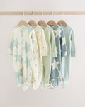 Green Star Two Way Zip Baby Sleepsuits 5 Pack
