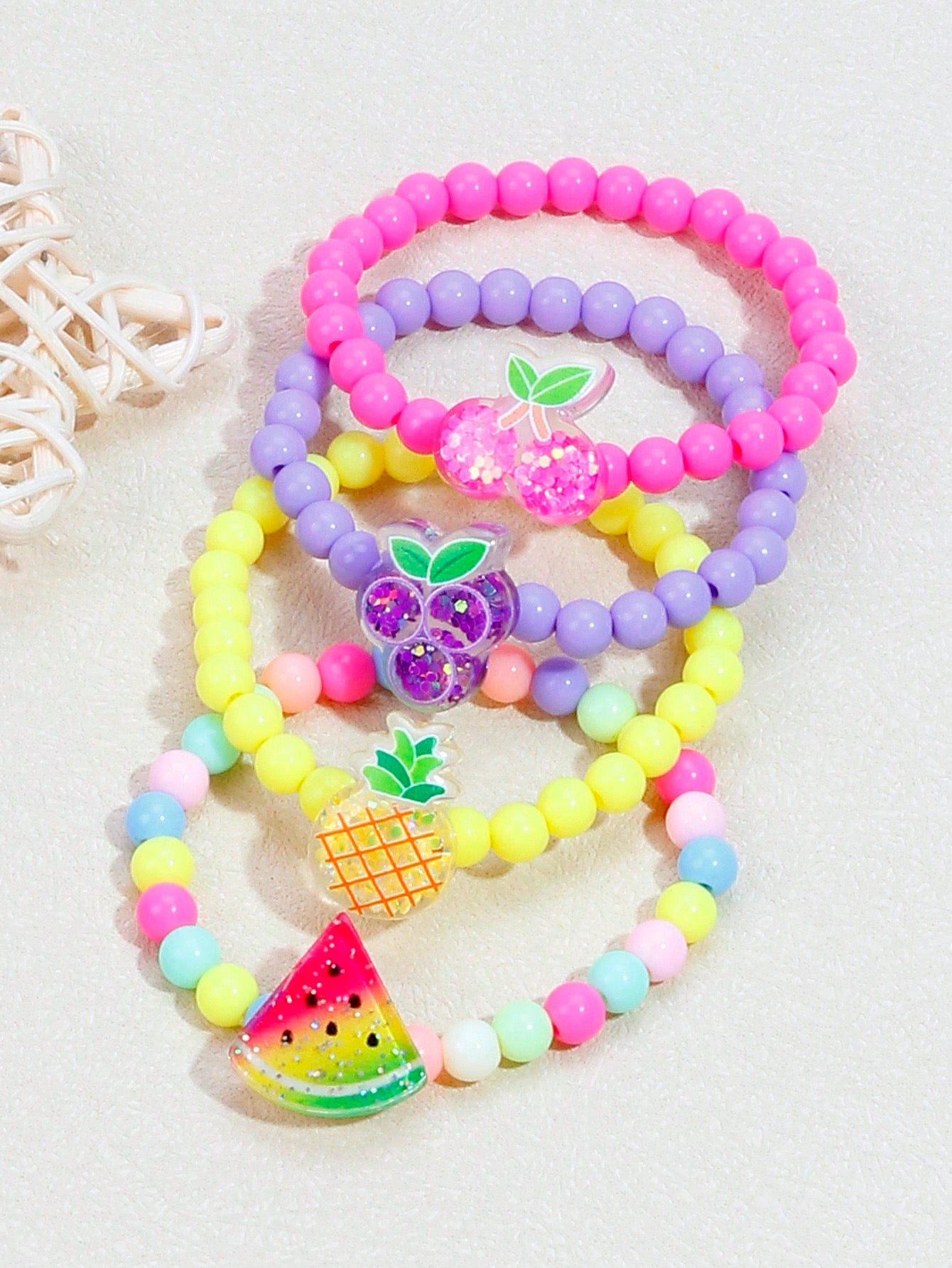 4pcs/Set Colorful Fruit Beaded Bracelet Set (immediate)