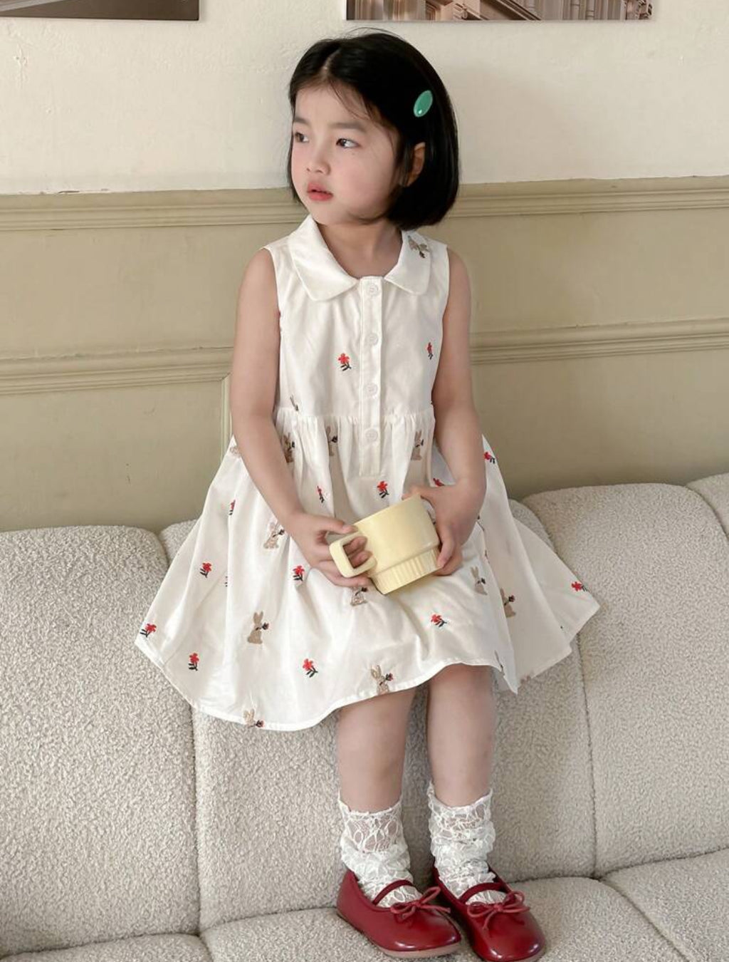 Dazy Girl Sleeveless Embroidery Floral Rabbit Dress