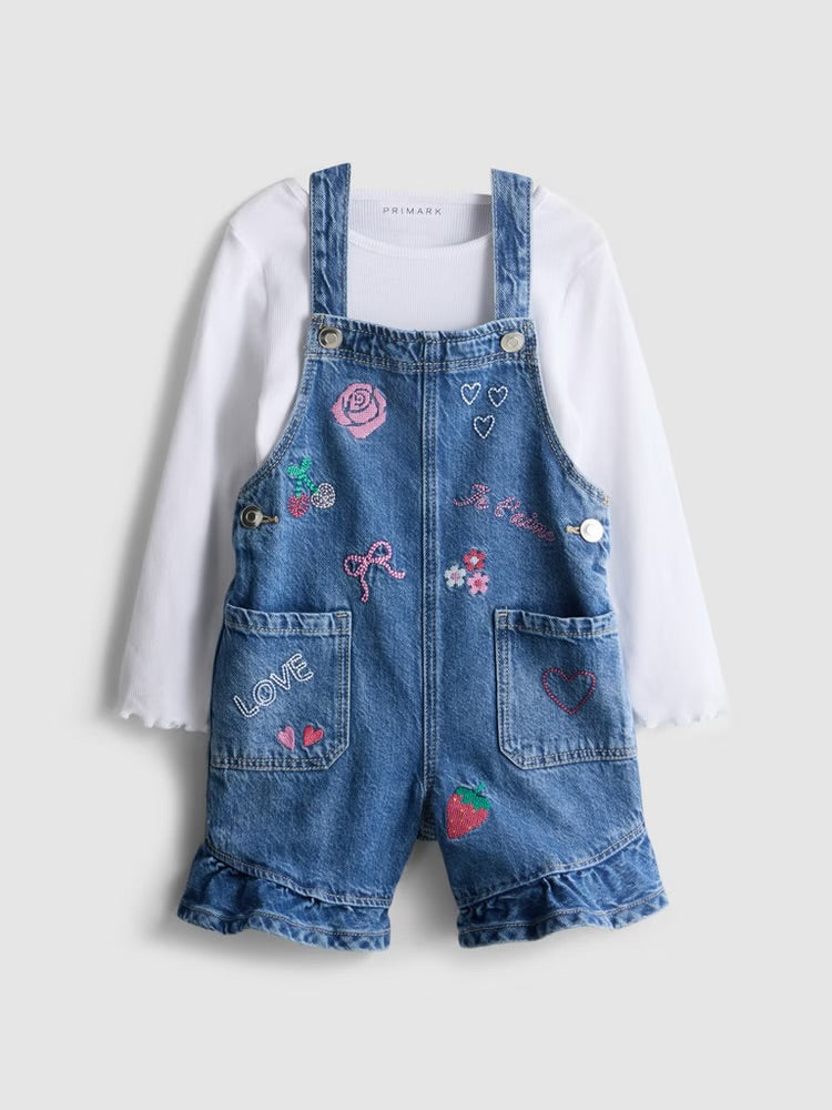 Long Sleeve T-Shirt and Denim Playsuit Set