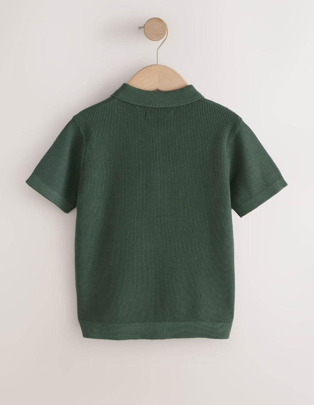 Dark Green Knitted Zip Neck Polo Shirt