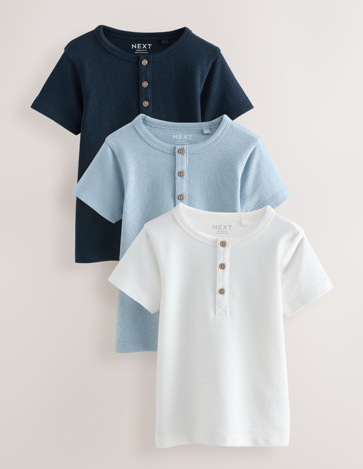 Navy/Blue/Stone Short Sleeve Henley Neck T-Shirts 3 Pack