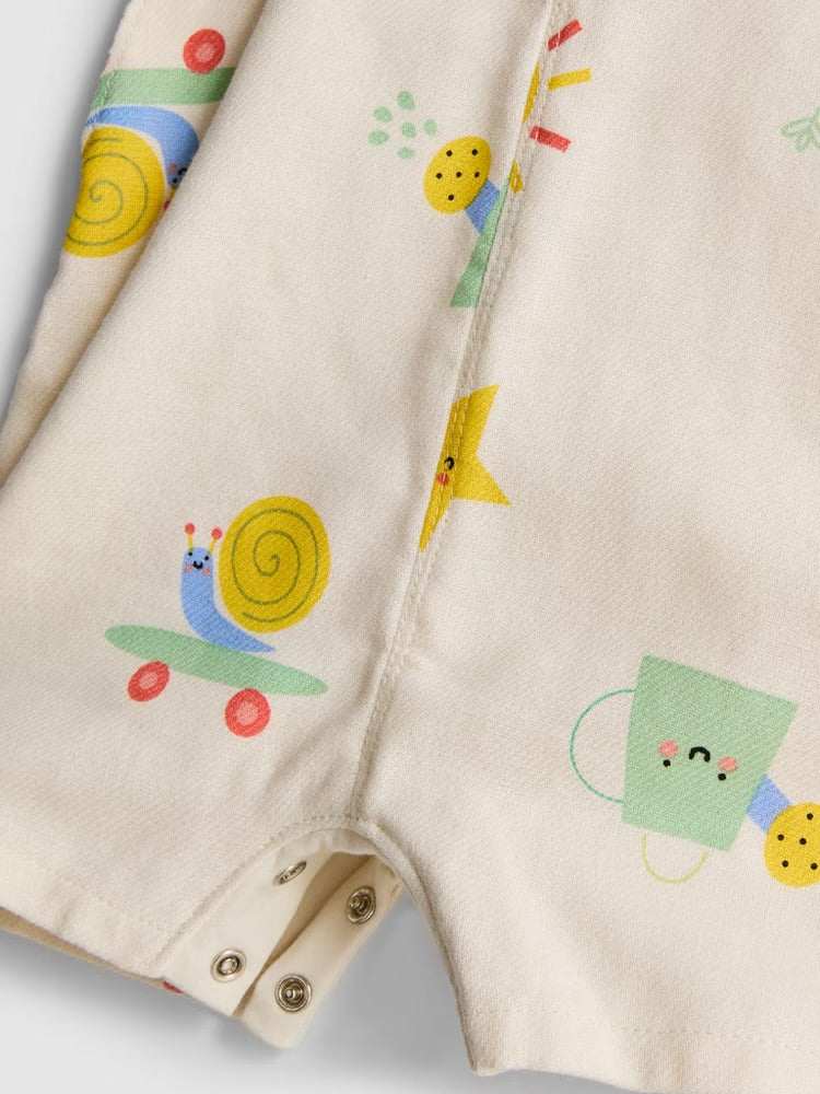 Long Sleeve Bodysuit and Printed Dungarees Newborn Set