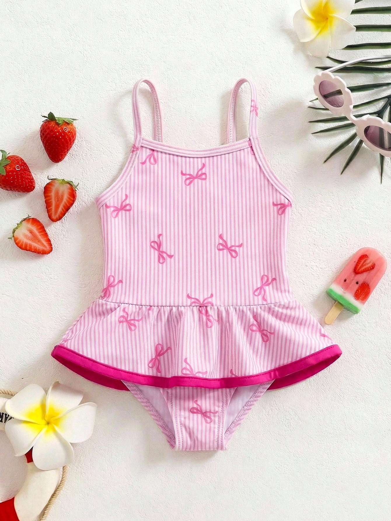 Baby Girl Striped Bow Swimsuit (immediate)