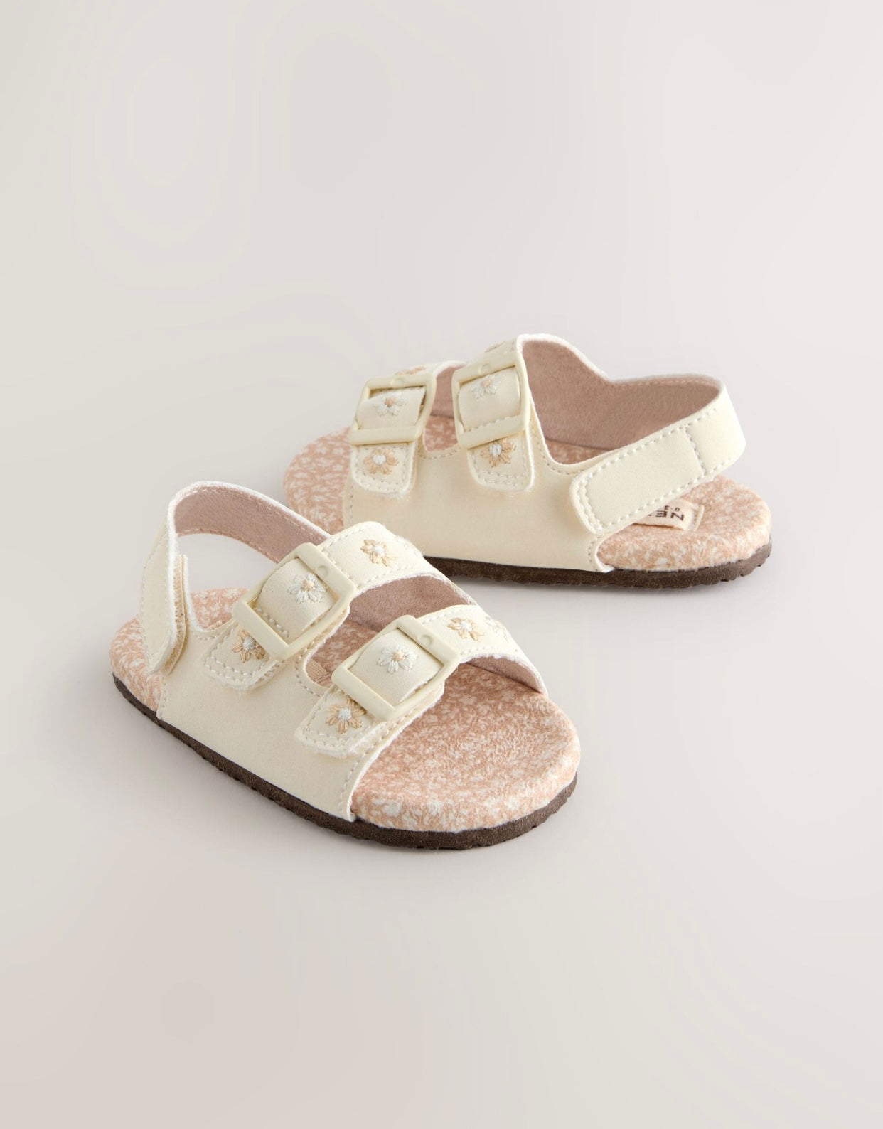 Neutral Floral Touch and Fasten Baby Sandals