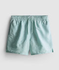 A pair of swimming shorts with an embroidered design, a drawstring waistline, and an inner mesh lining