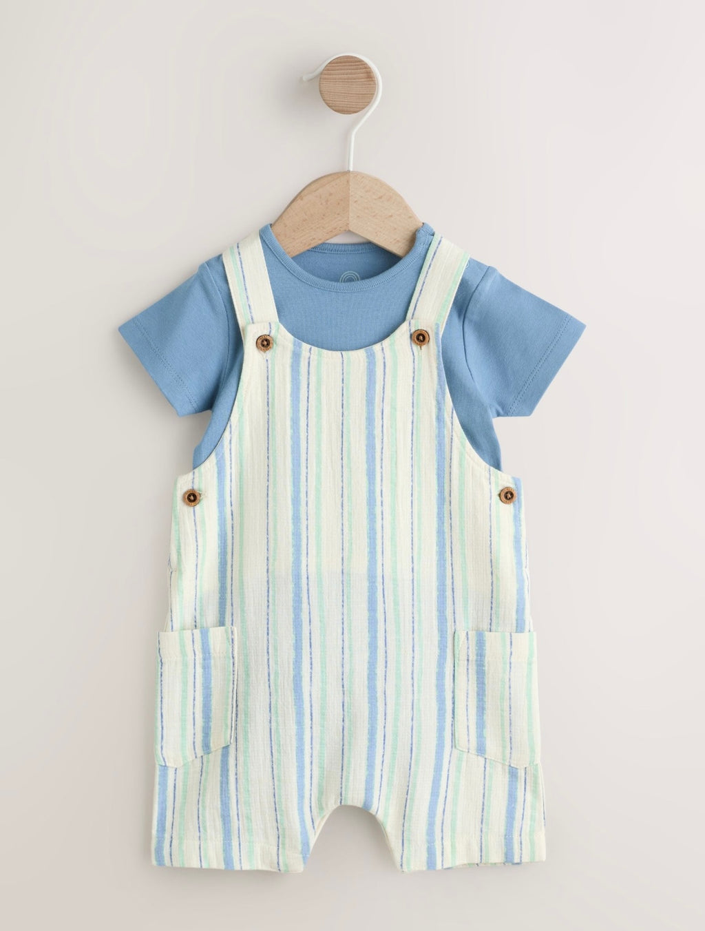 Blue Stripe Woven Dungaree and Bodysuit Set (Omths-2yrs)